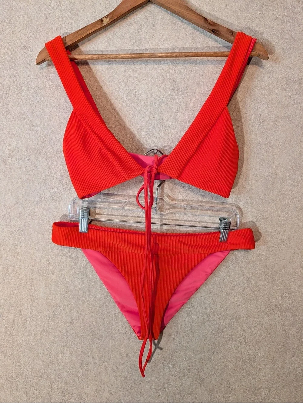 LOVERS AND FRIENDS Sade orange ribbed two piece bikini set sz S/L